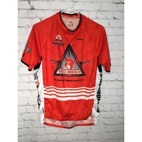 Primal Mens Cycling Bike Jersey Red Size L  ‎ American Diabetes Assoc Red Rider - Picture 1 of 6